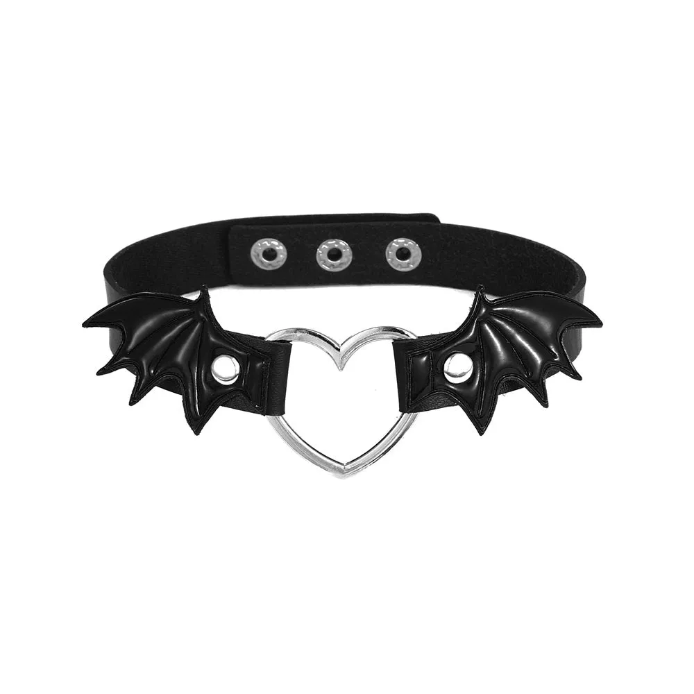 Black Batwing Heart Choker