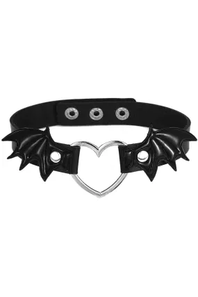 Black Batwing Heart Choker