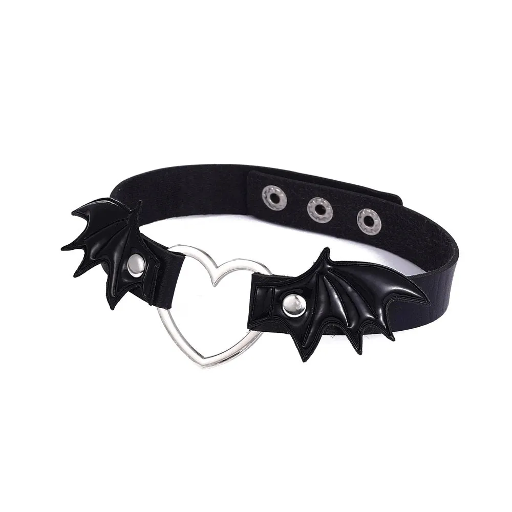 Black Batwing Heart Choker