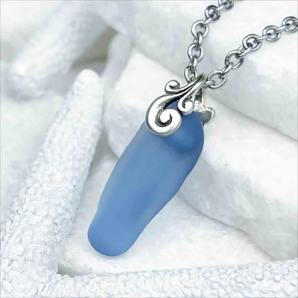 Cornflower Blue Sea Glass and Sterling Silver Pendant | #5190