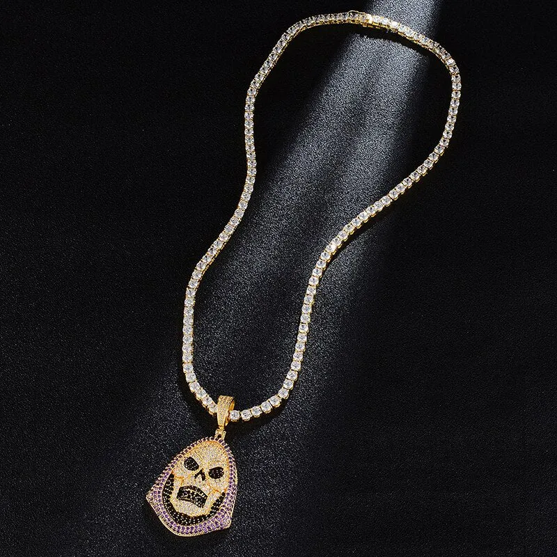 Cubic-Zirconia-Studded Skull Bling Hip-hop Pendant Necklace
