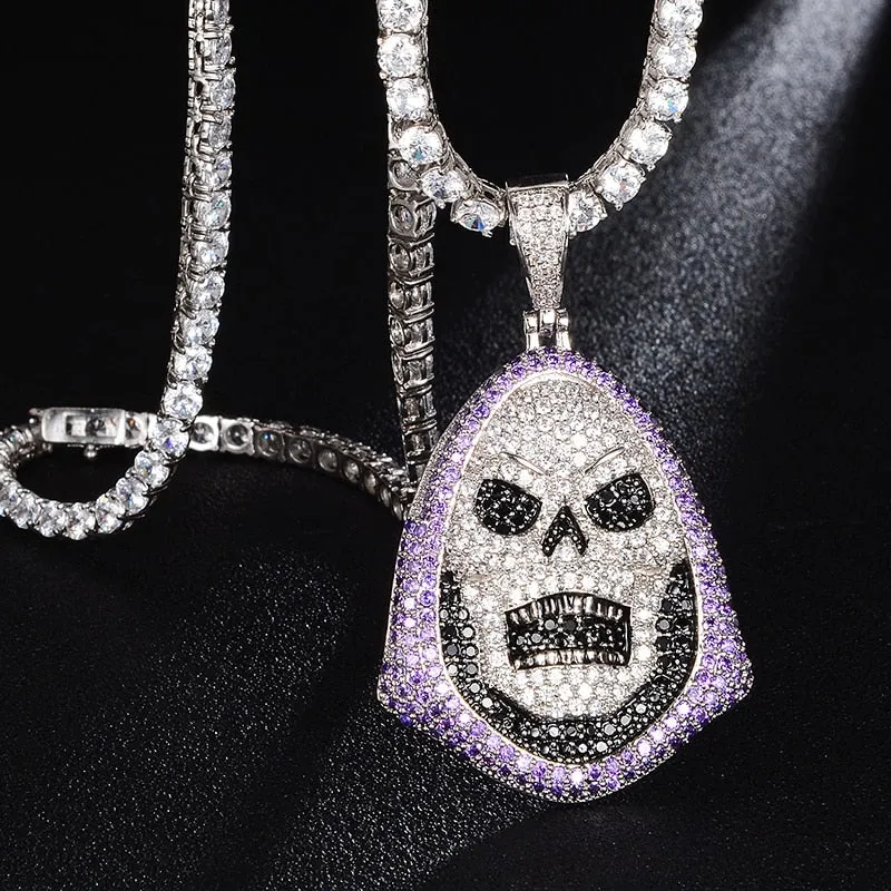 Cubic-Zirconia-Studded Skull Bling Hip-hop Pendant Necklace