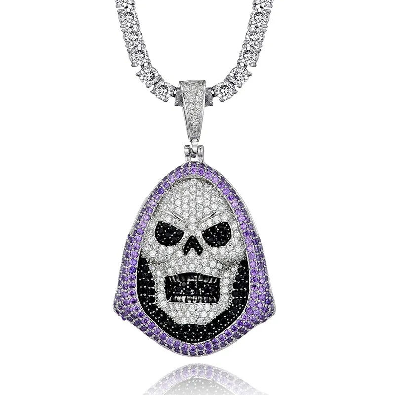 Cubic-Zirconia-Studded Skull Bling Hip-hop Pendant Necklace