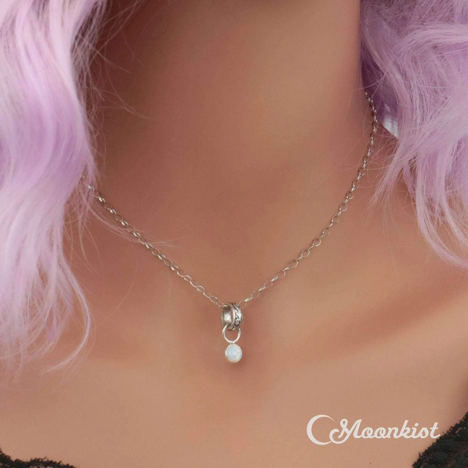 Dainty Silver Nature Inspired Opal Pendant Necklace | Moonkist Designs