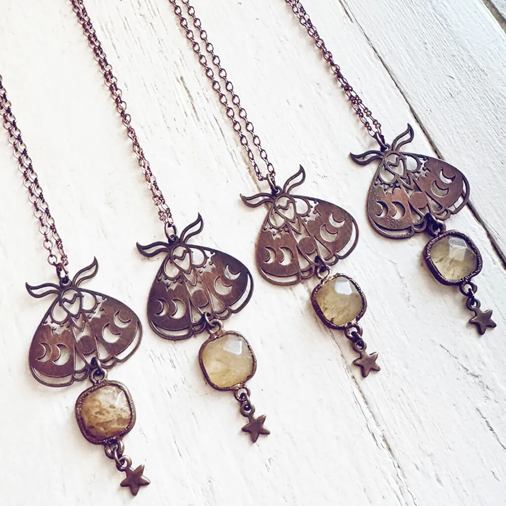 forest moon // copper electroformed moth pendant necklace