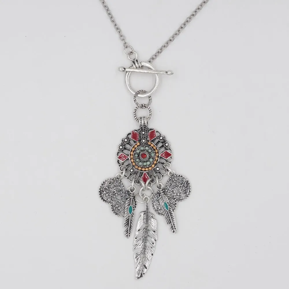 Hot Selling New Fashion Vintage Boho Style Coin Feather Bohemia Long Chain Necklaces & Pendants