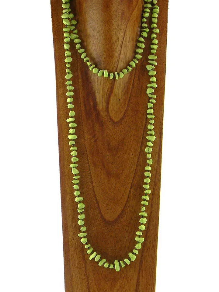 NKS180510-02  60"L LEMON YELLOW TQ BIG CHIPS W/SEED BEADS NECKLACE