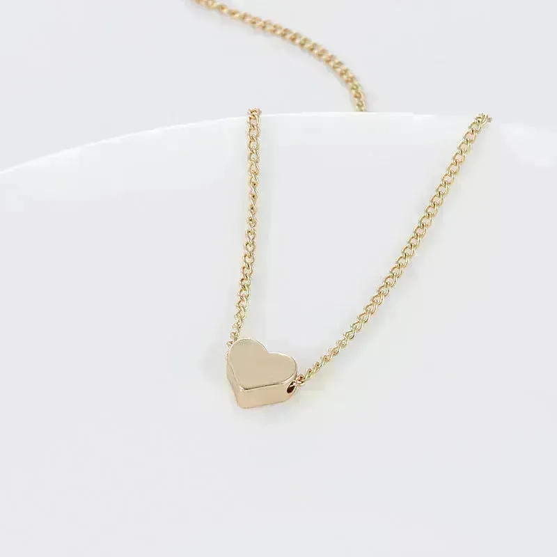 Simple Fashion Gold Color Double-sided Love Pendant Necklaces Clavicle Chains Necklace Women Jewelry Valentines Day Gift