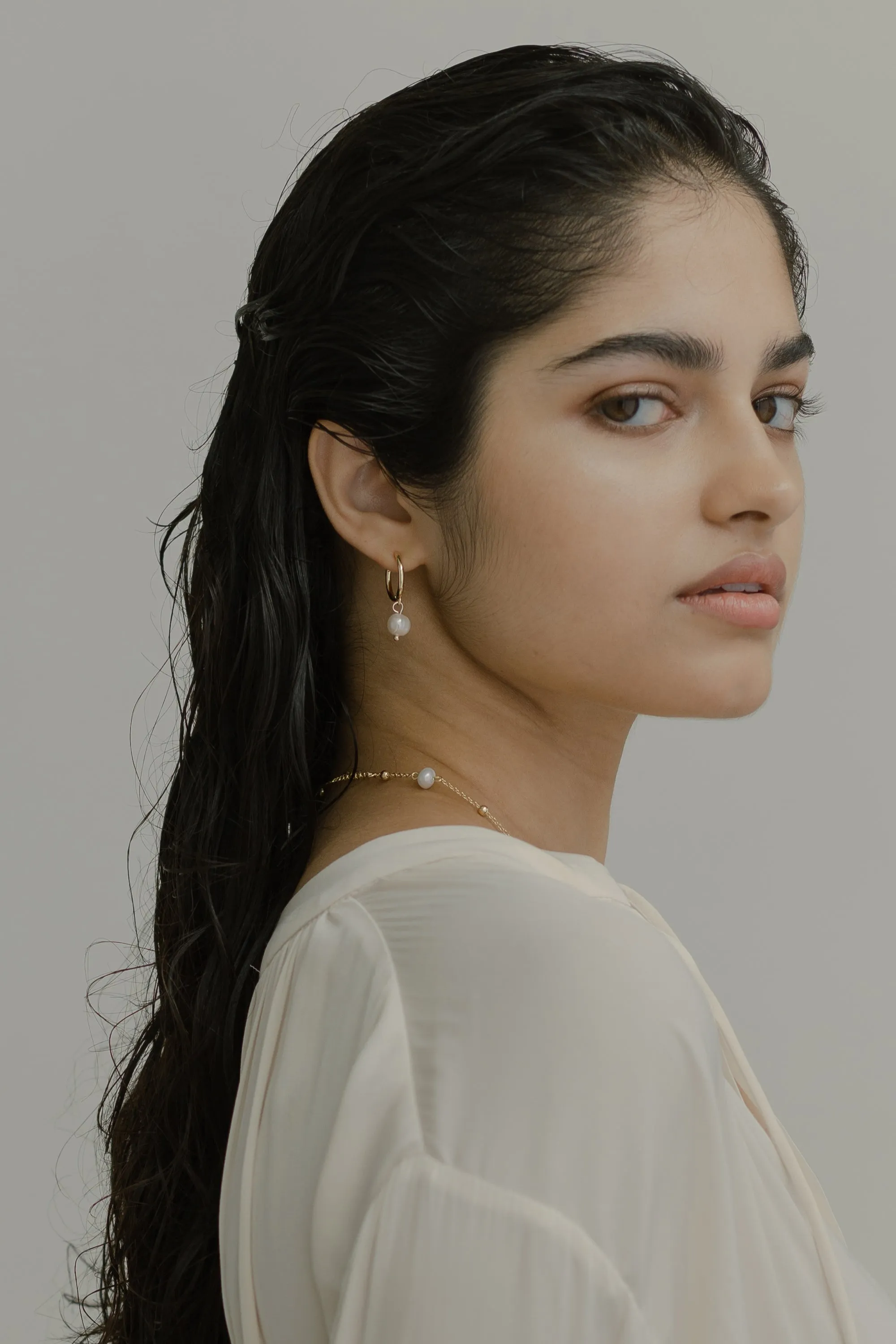 Stardust Pearl Hoop Earrings