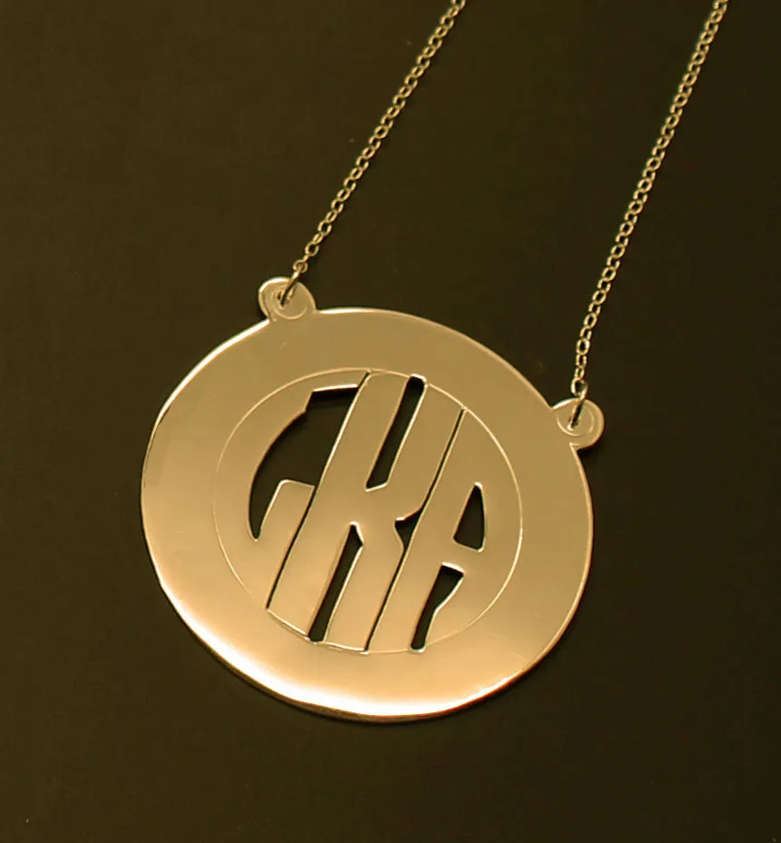 Sterling Silver Rimmed Block Monogram Necklace